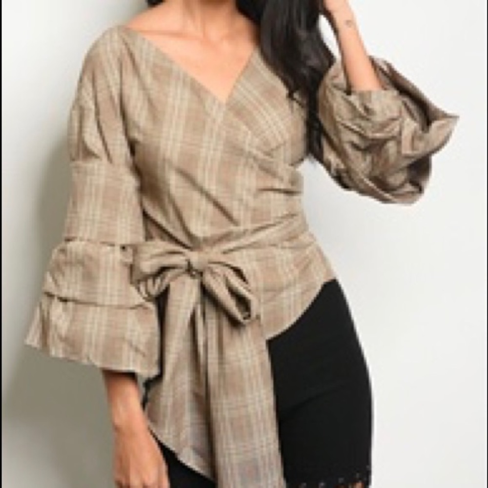 Wrap front plaid shirt